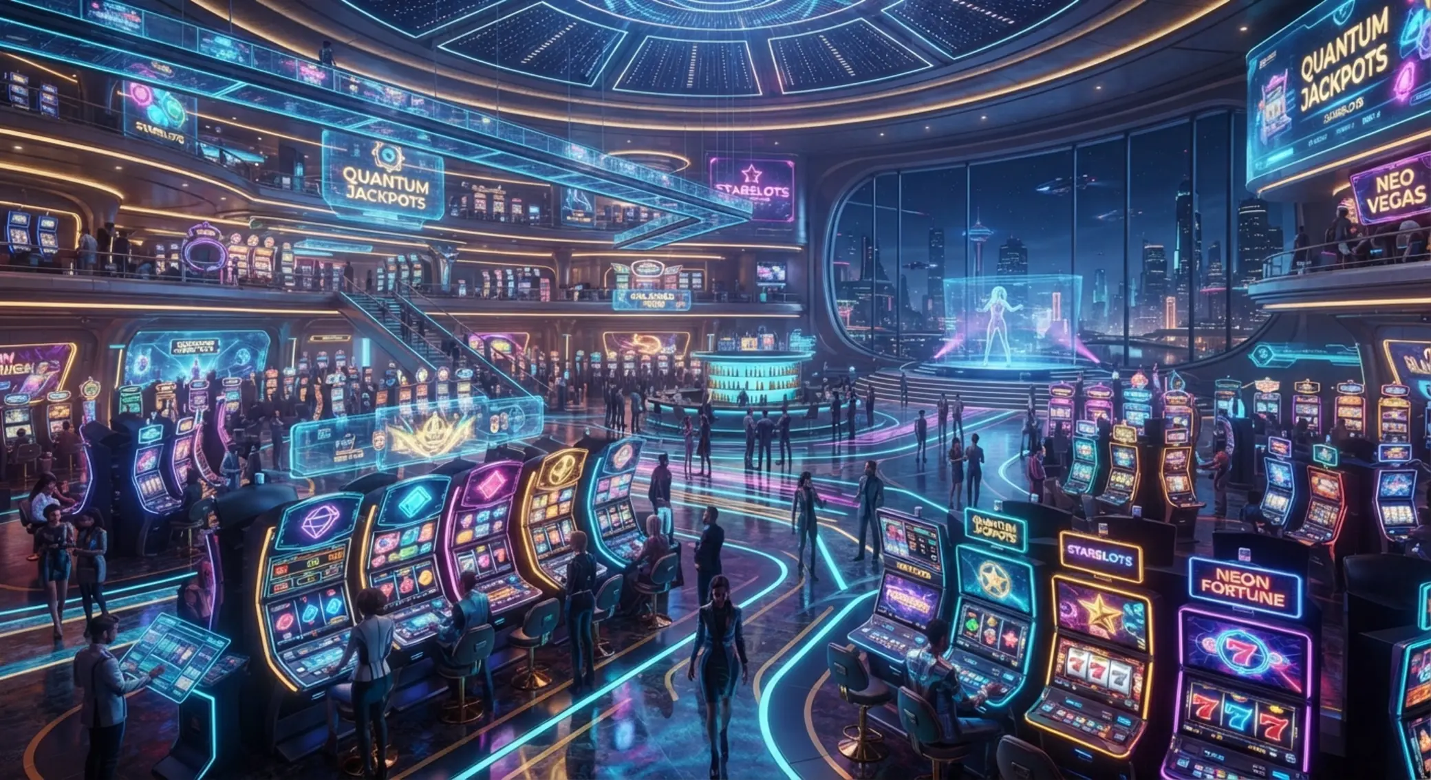 Futurisztikus 3D kaszinóvilág modern játékgépekkel