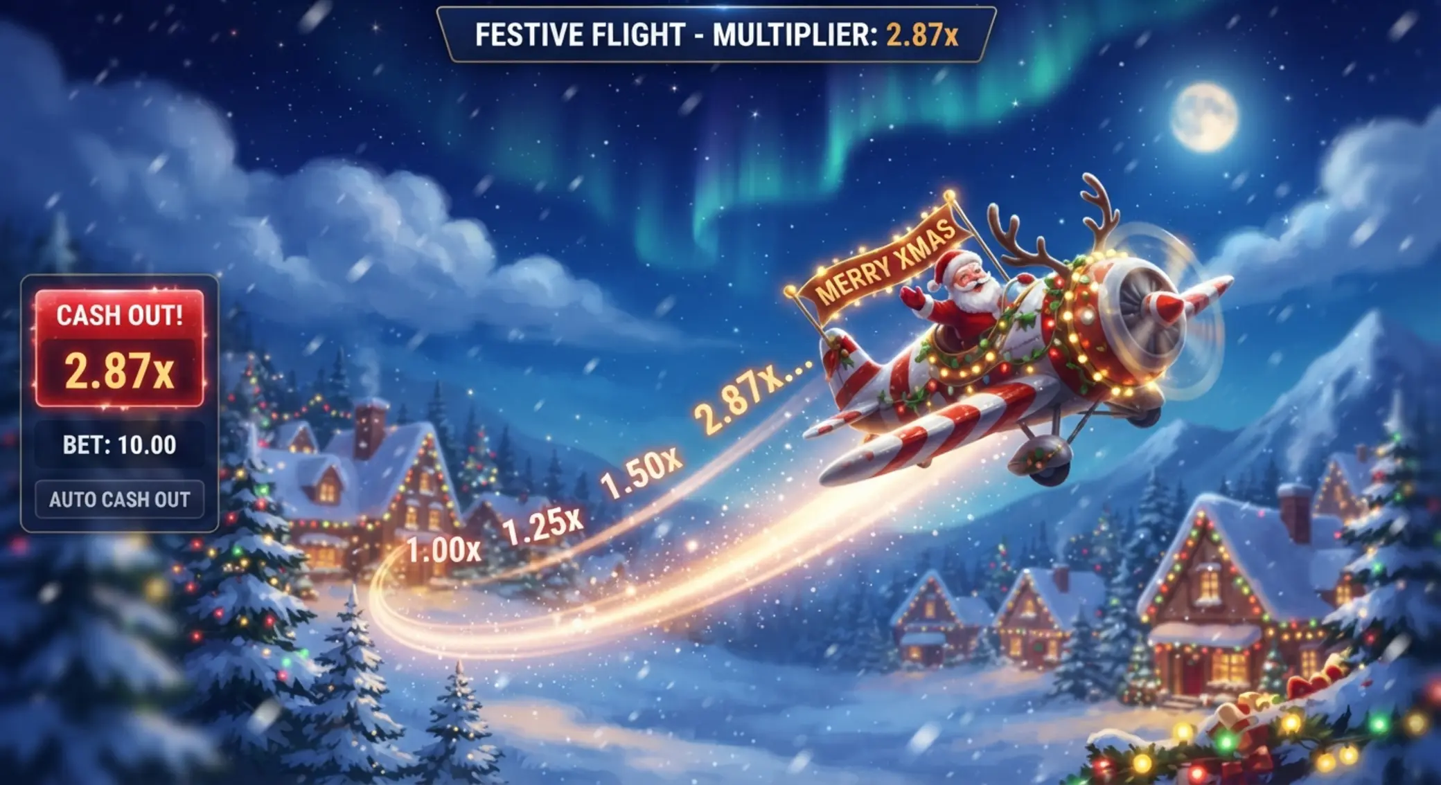 Avia Masters X-mas hangulatkép havas háttérrel és ünnepi repülővel