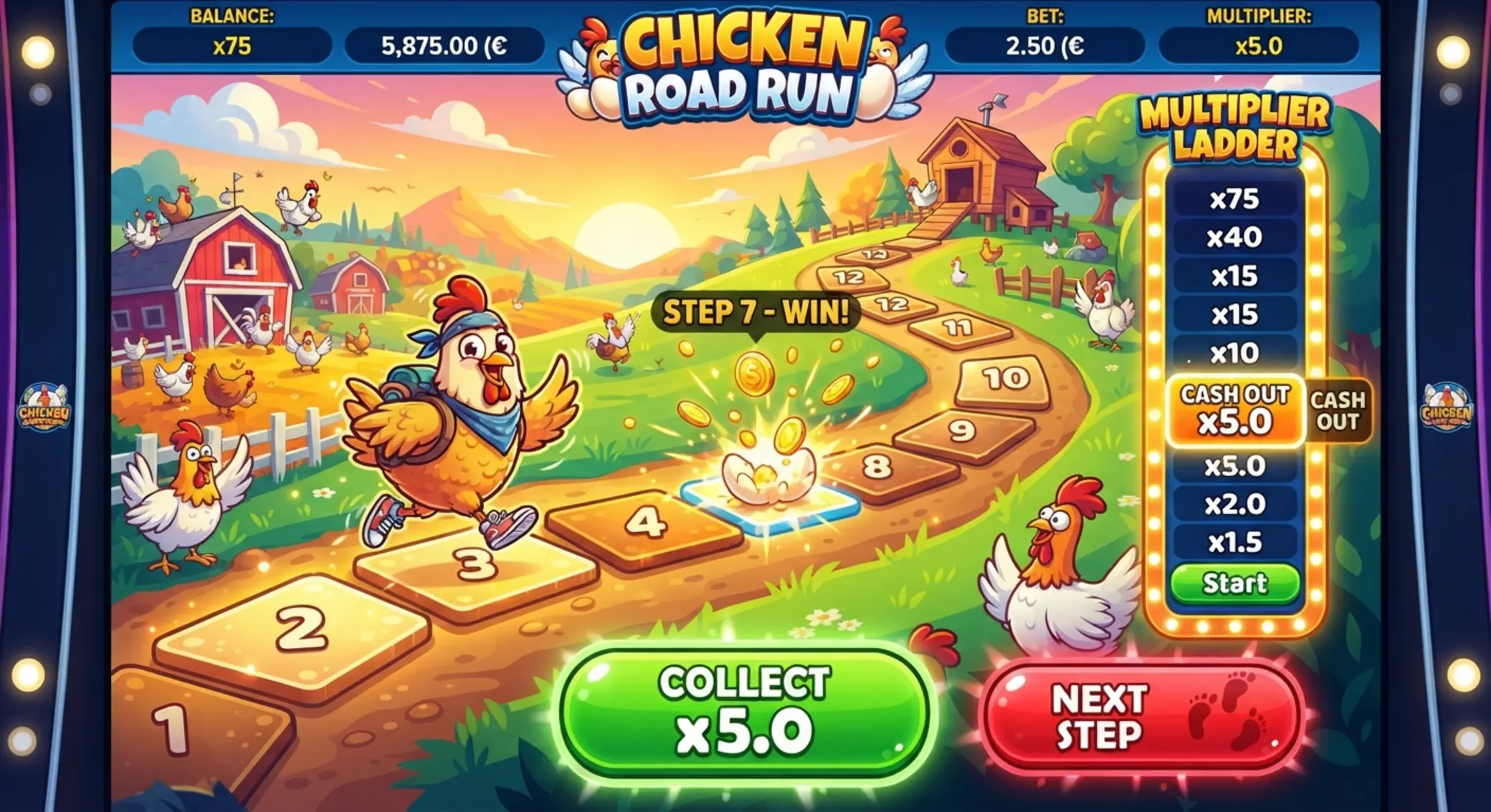 Chicken Road 2 játékmenet csirkével, úttal és növekvő szorzóval