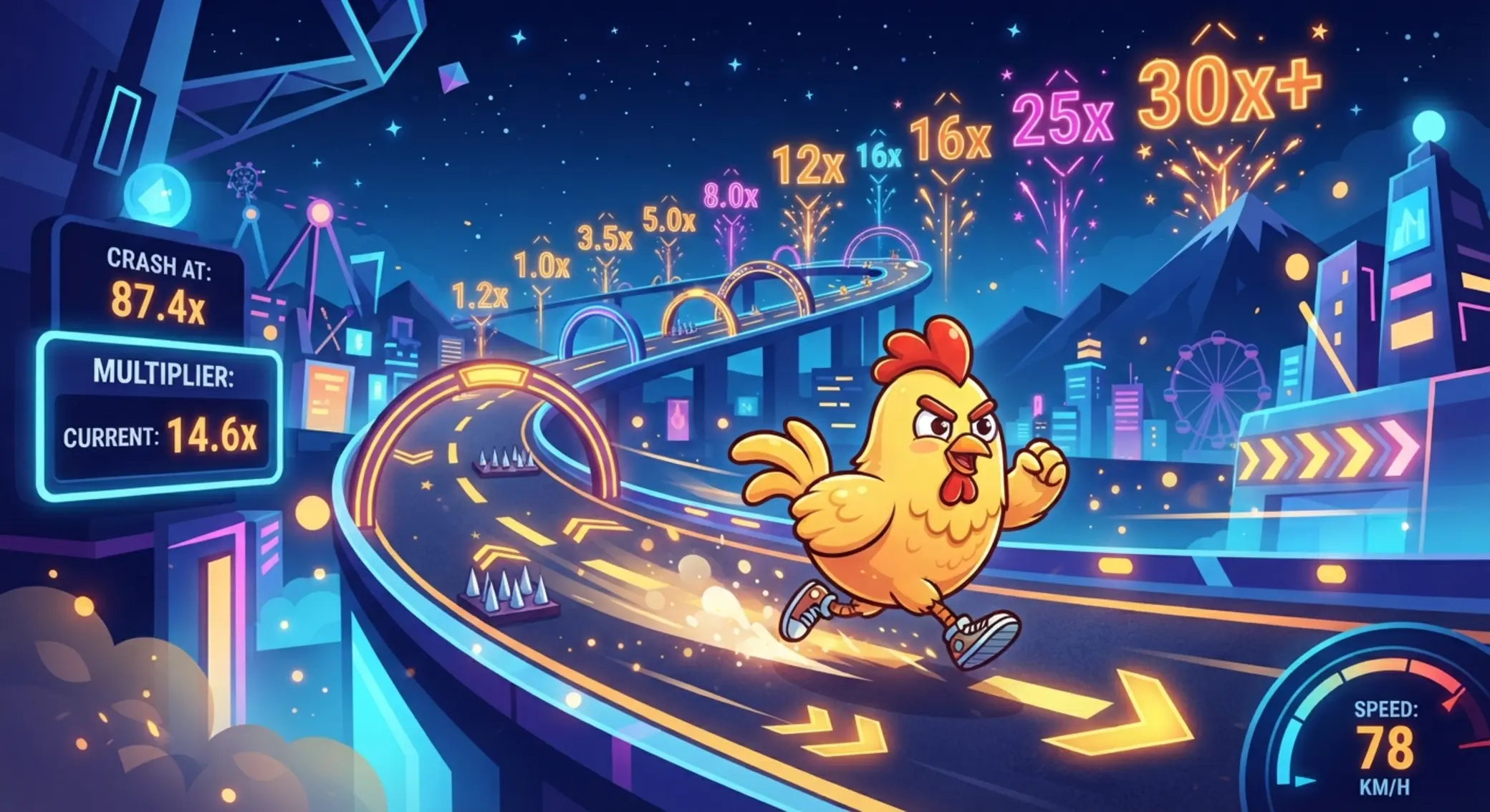 Stilizált Chicken Road hangulatkép növekvő szorzóval