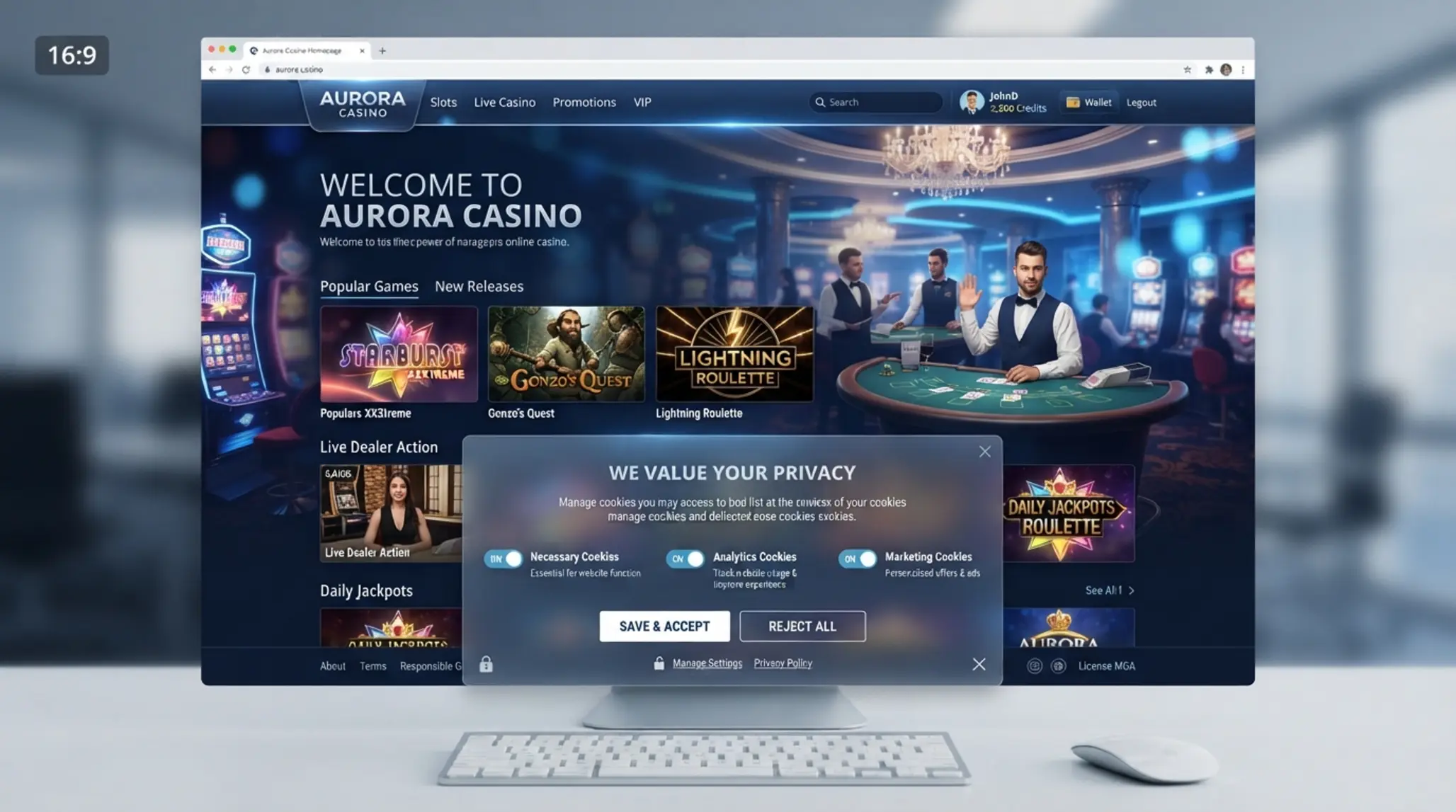 Online kaszinó főoldal cookie beállítási sávval