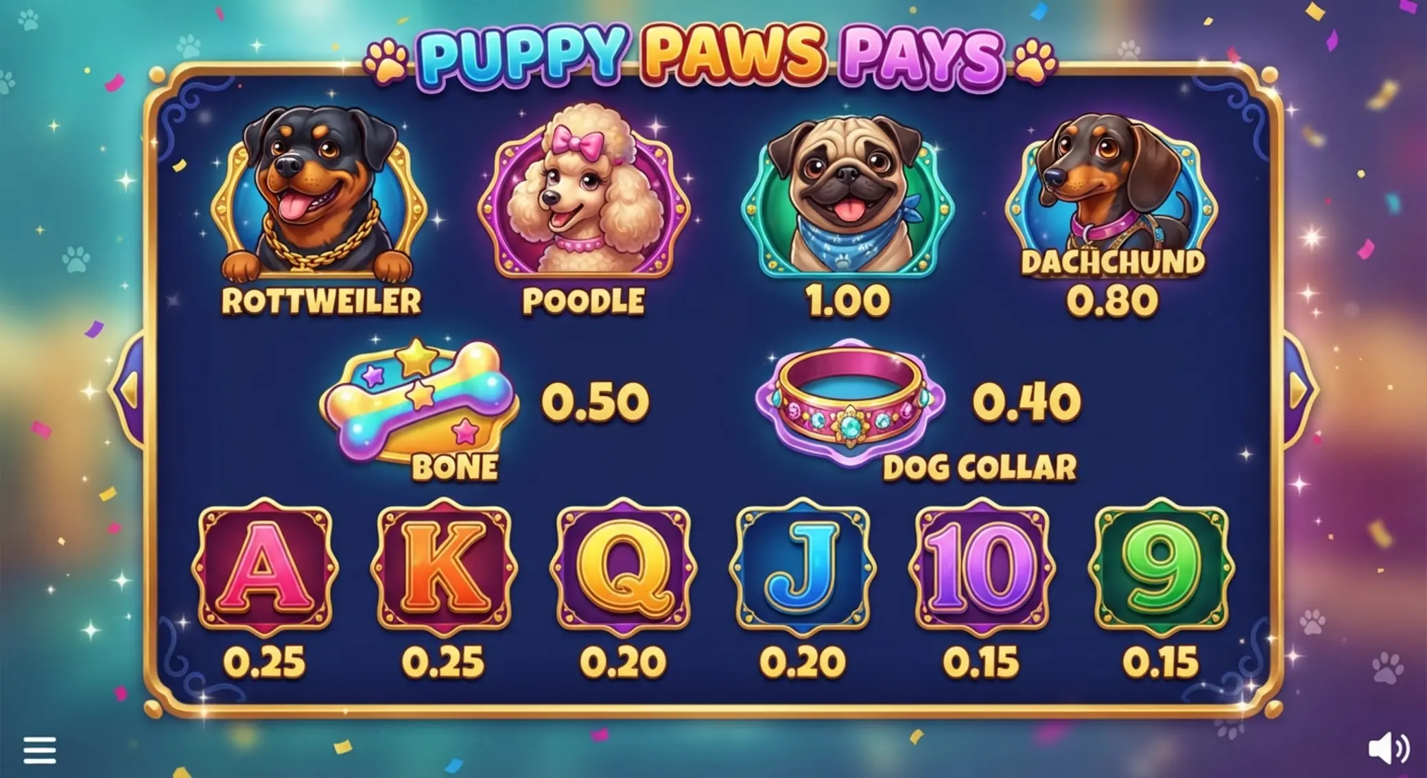 Kutyás és tárgy szimbólumok egy slot játékból