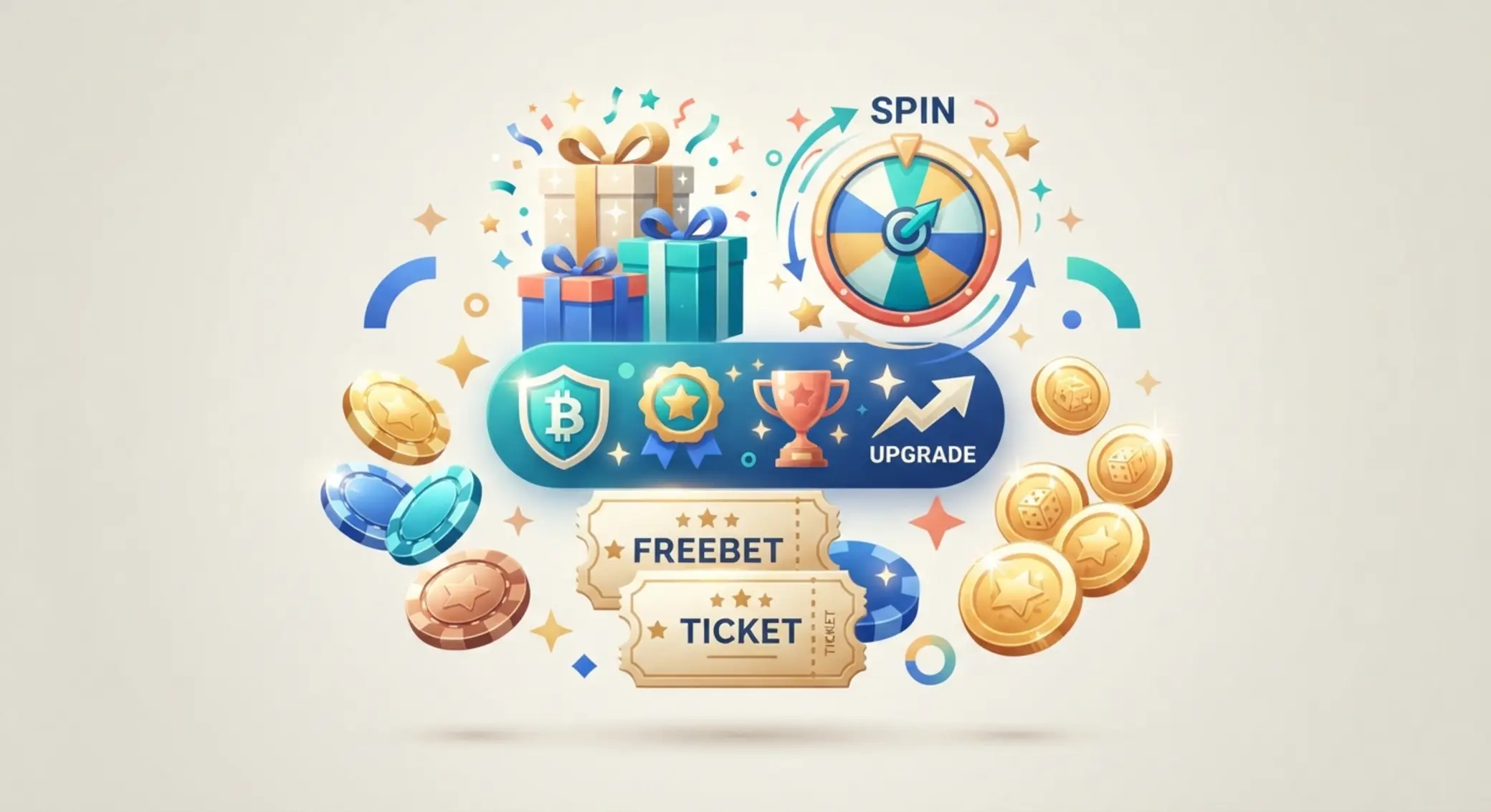 Üdvözlő bónuszokat és freebet lehetőségeket bemutató illusztráció