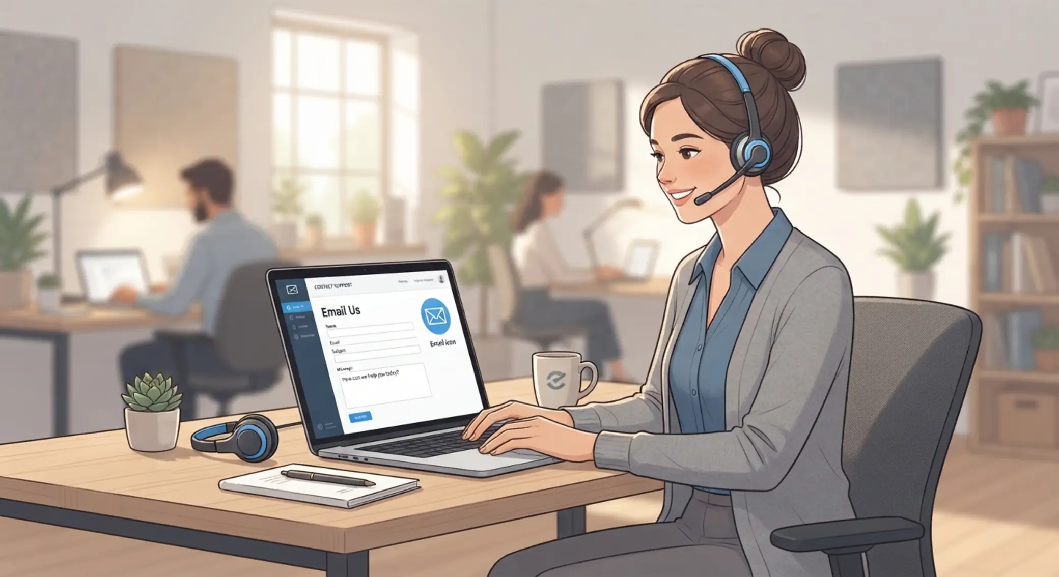 Kapcsolattartást és felelős online jelenlétet bemutató illusztráció