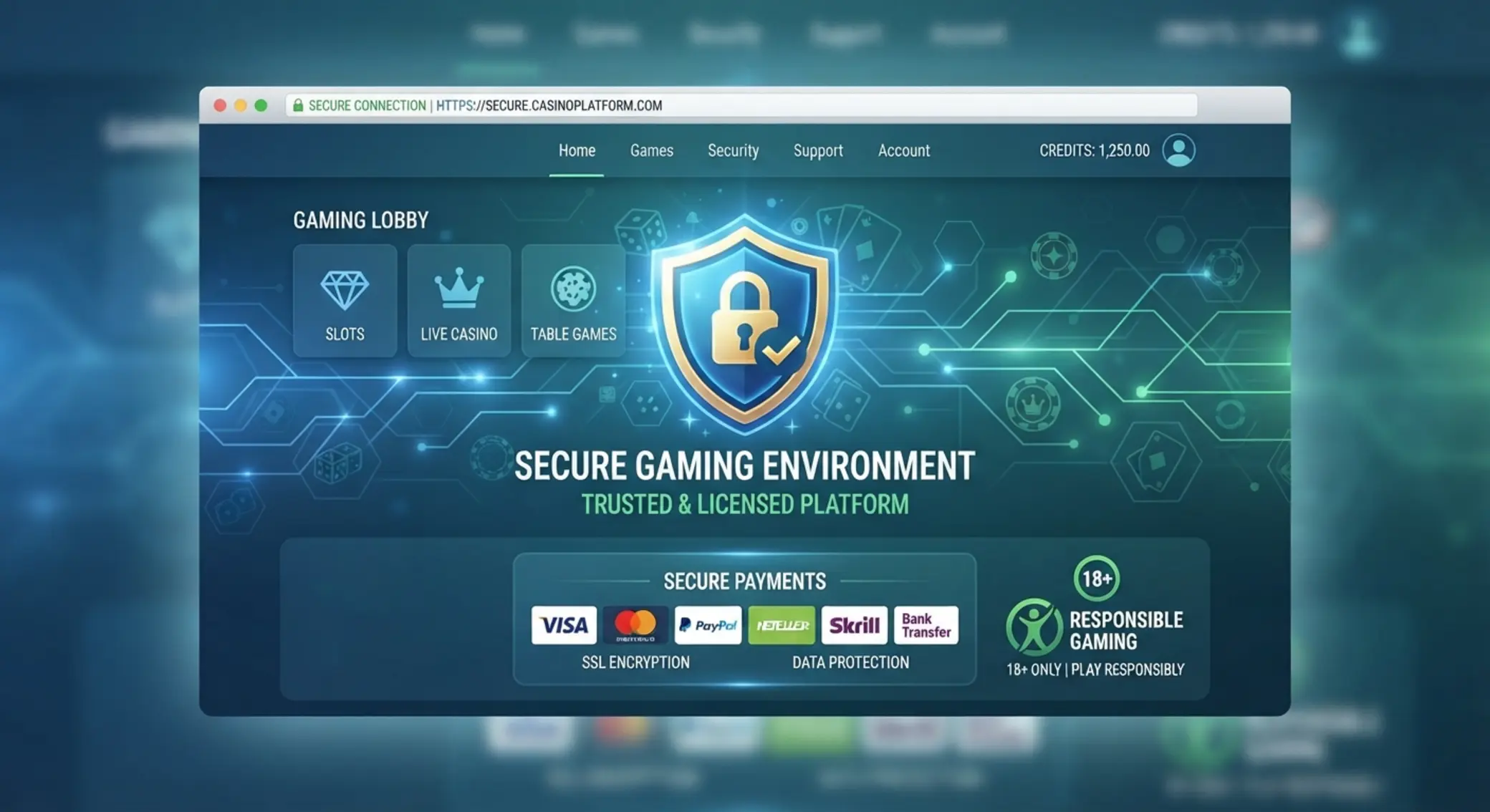 Biztonságos online kaszinó és felelős játék illusztráció
