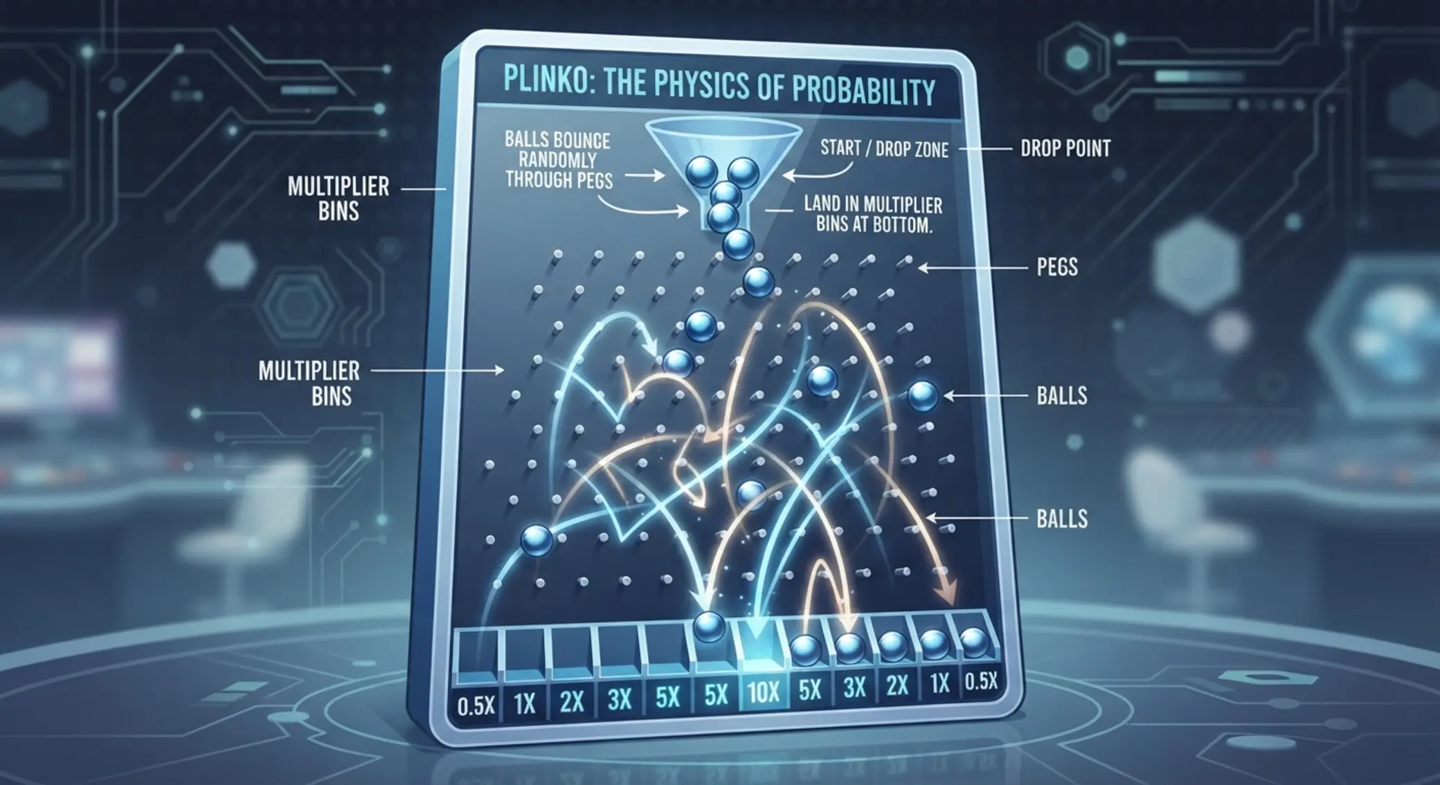 Semleges plinko tábla illusztráció a játékmechanika bemutatásához