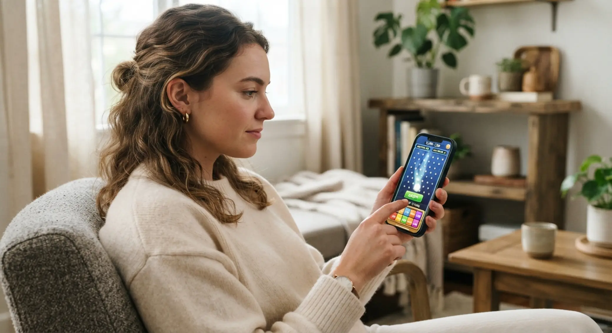 Játékos mobilon néz egy plinko jellegű felületet
