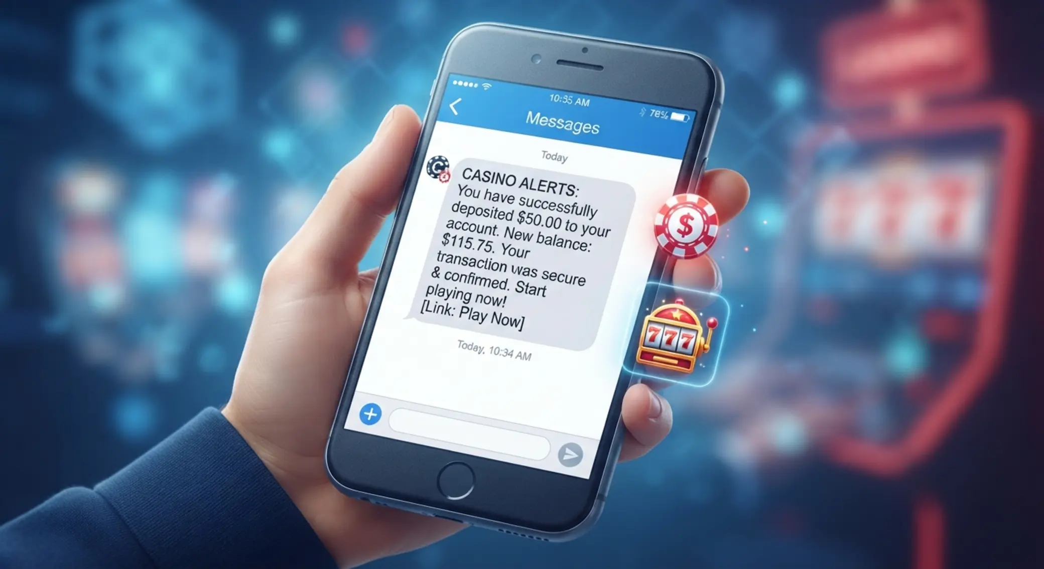 SMS befizetés online kaszinóban SMS üzenet és kaszinó ikon mobiltelefon kijelzőjén