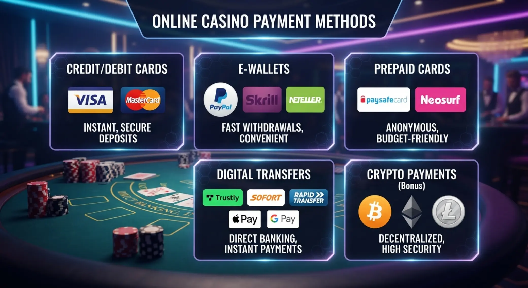 Különböző fizetési módok online kaszinóban
