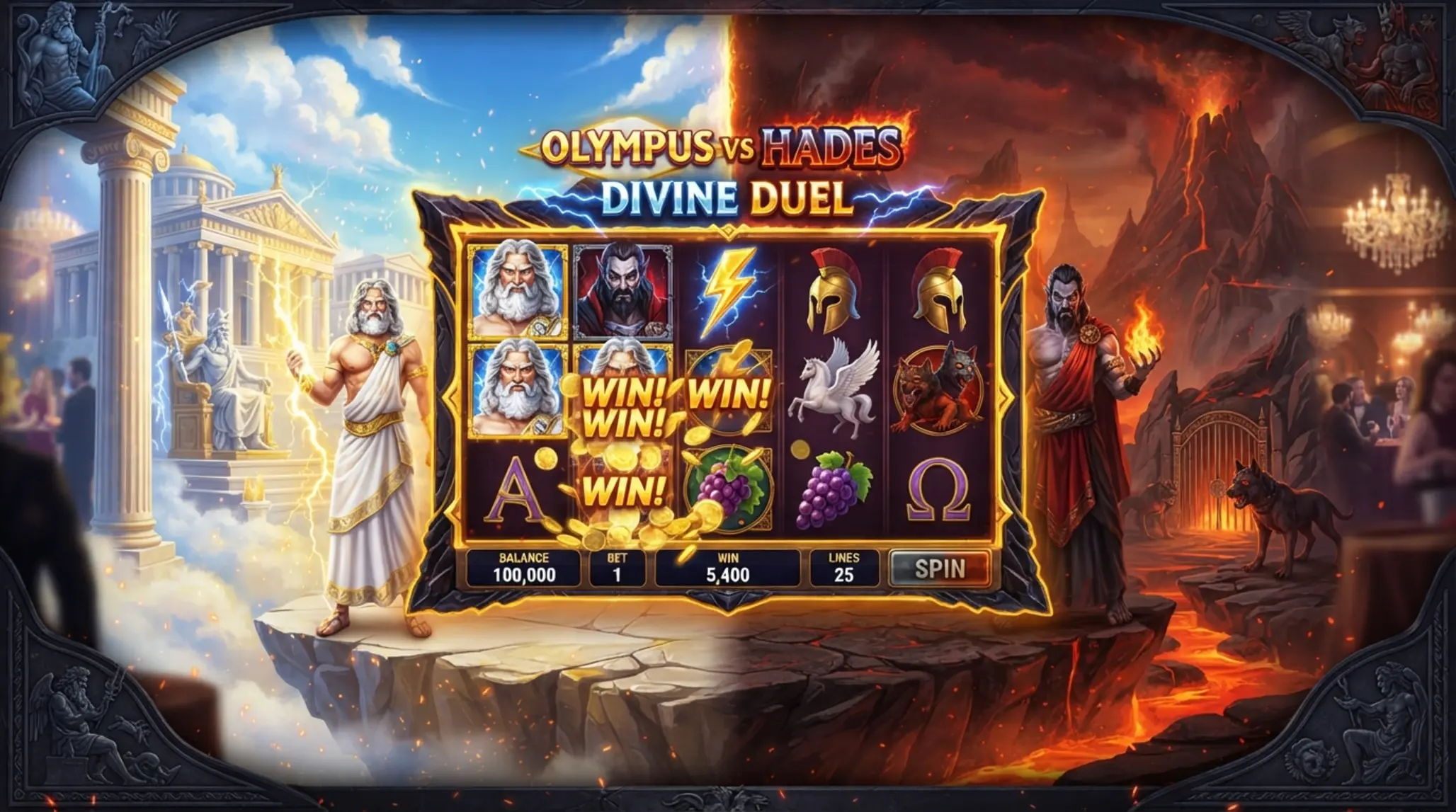 Zeus vs Hades – Gods of War látványvilága A nyerőgép két oldala: Zeusz világa és Hádész alvilága